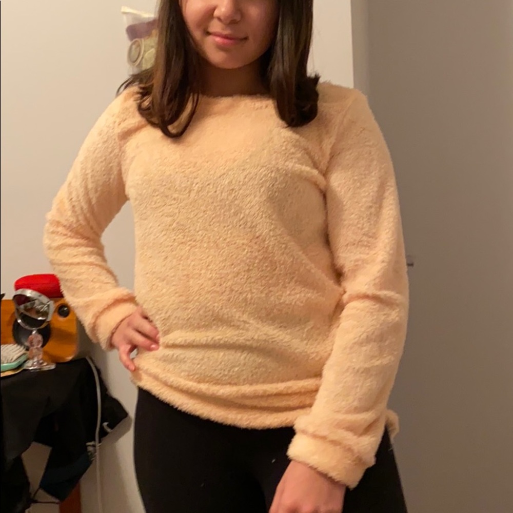 beige fuzzy winter sweater